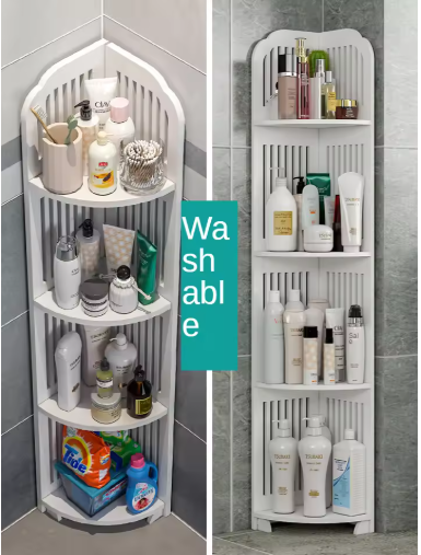 Organizador de Esquina para Suministros de Baño con Diseño Compacto y Moderno.